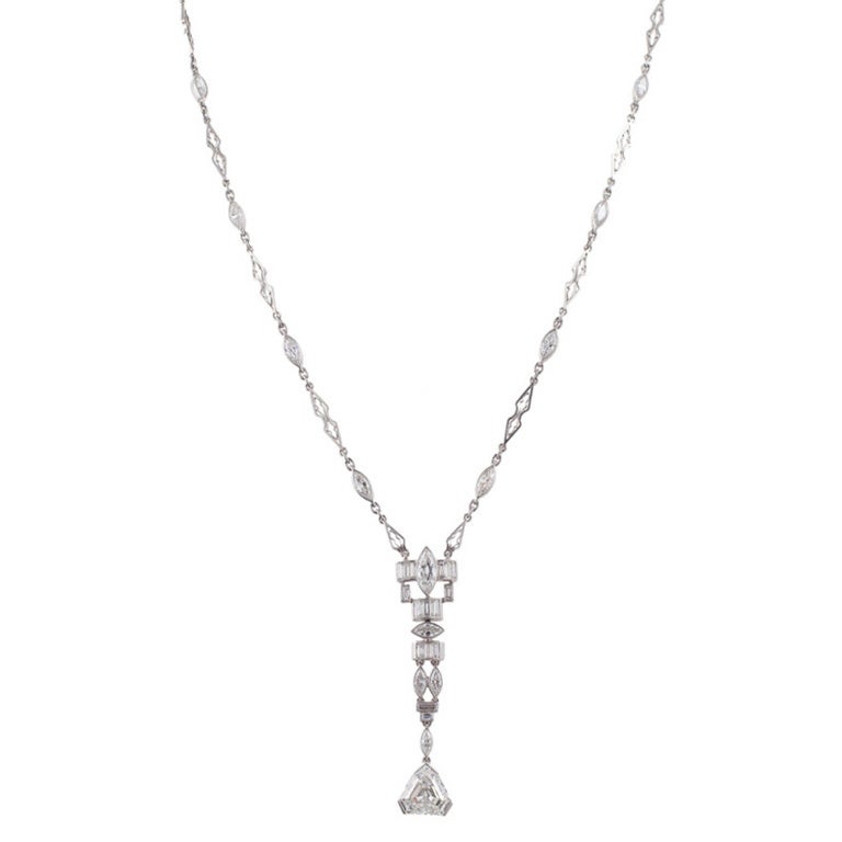 Unusual Art Deco Diamond Platinum Necklace For Sale