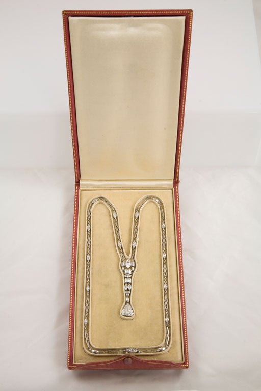 Unusual Art Deco Diamond Platinum Necklace For Sale 3