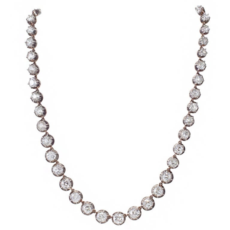 Stunning Victorian Diamond Silver Gold Riviere Necklace