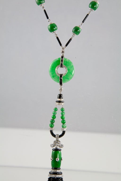 Contemporary Incredible Onyx Jade Tassel Necklace