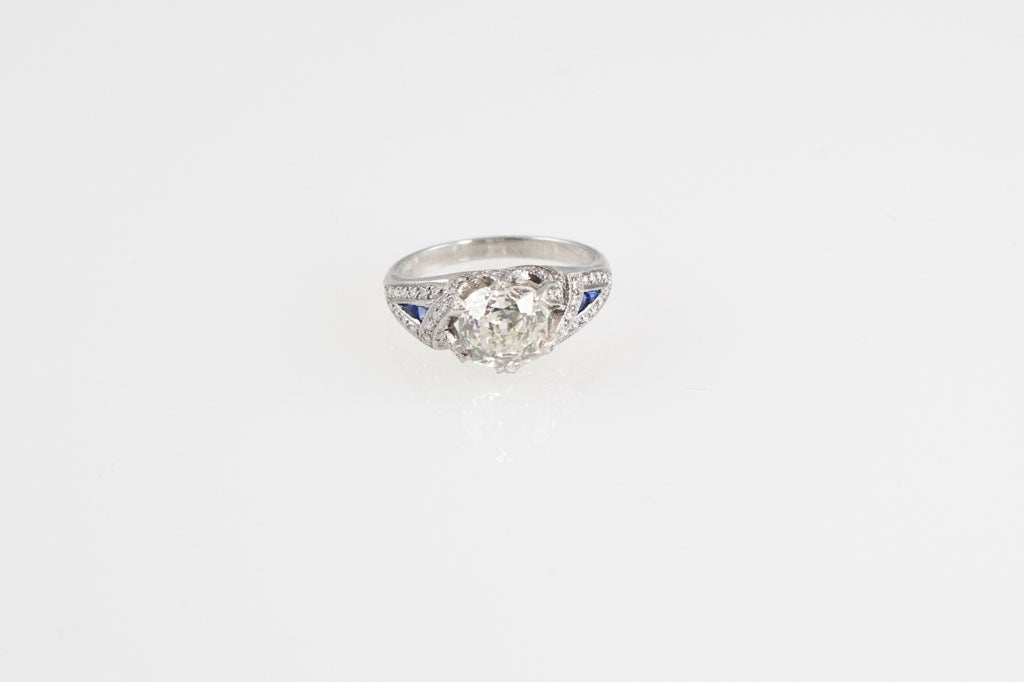 Women's 2.13 Carat Diamond, Sapphire and Platinum Ring For Sale