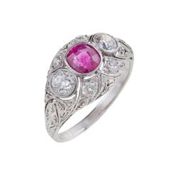 Unusual Art Deco Burmese Ruby Diamond Platinum Ring