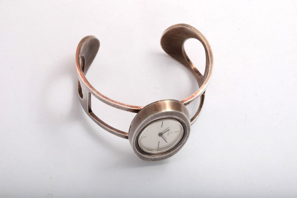 60s Sterling Bracelet Wristwatch by Galana In Excellent Condition For Sale In Water Mill, NY