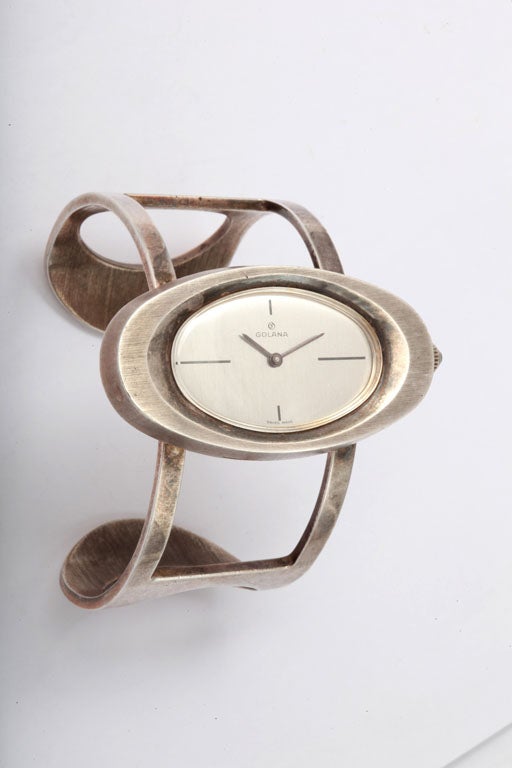Modernistic Sterling Swiss Windup Bracelet Watch by Galana-Working Condition