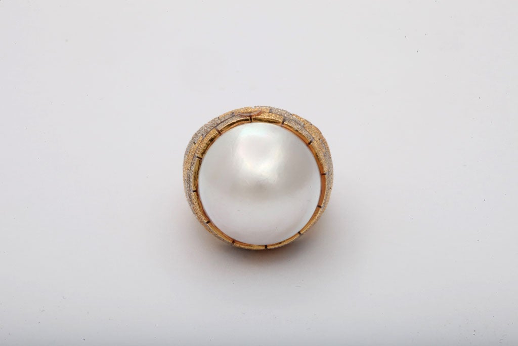 Women's Massive Two Tone Ring With Mabe Pearl For Sale