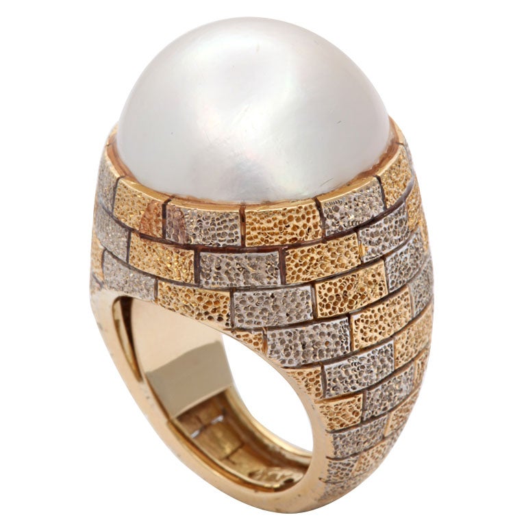 Massive Two Tone Ring With Mabe Pearl For Sale