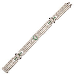 Superb Art Deco Diamond and Emerald Bracelet
