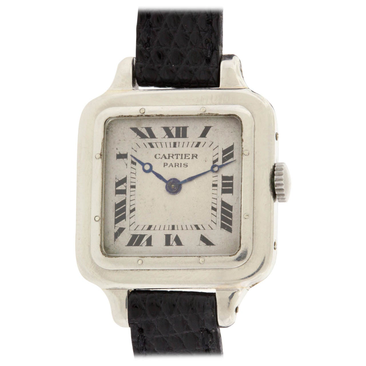 Cartier White Gold Santos Dumont Wristwatch circa 1910s