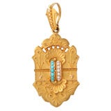 Gold Locket Enhanced with Turquoise and Seed Pearl