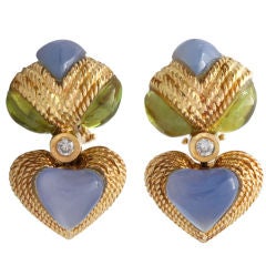 LAURA  MUNDER  Diamond, Chalcedony & Peridot Heart Earrings