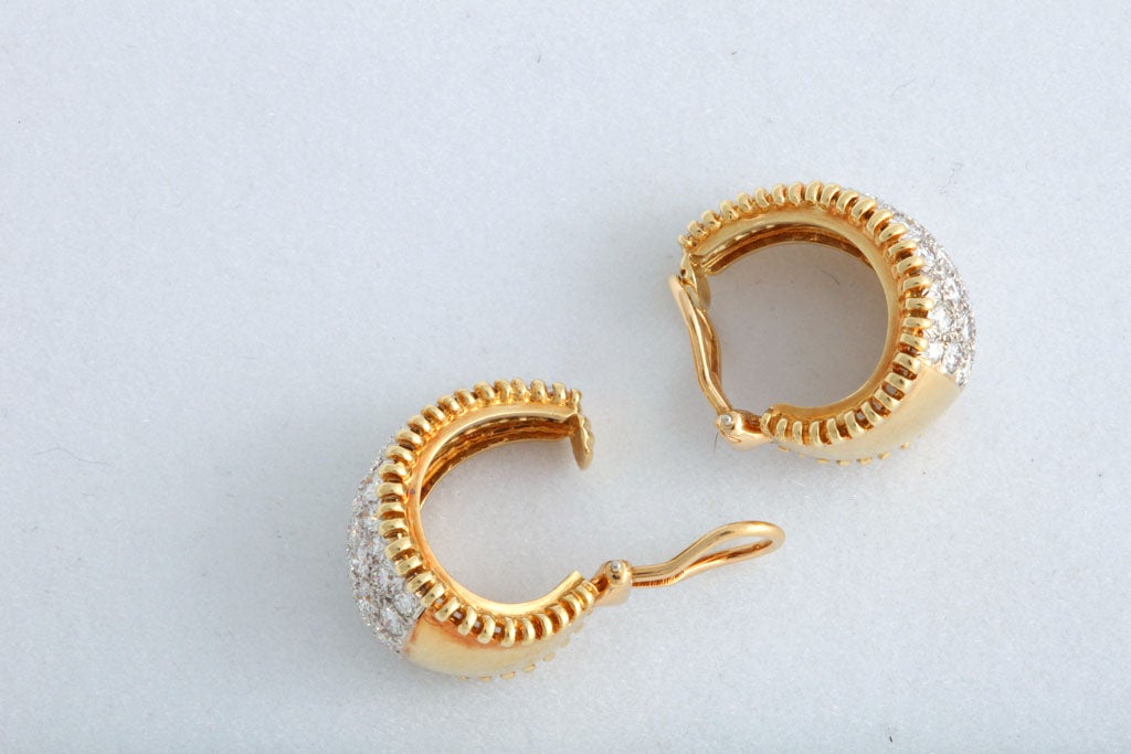 Women's 1970s Pave Set Diamond and Gold Hoop Clip Earrings For Sale