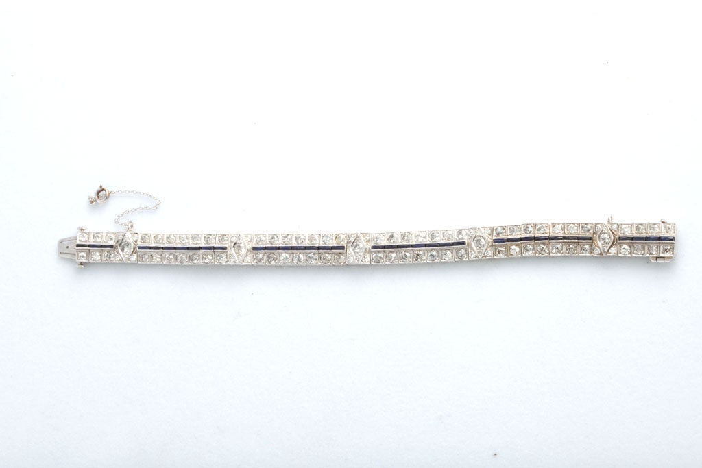Beautiful Art Deco Sapphire and Diamond Line Bracelet In Good Condition In Miami Beach, FL