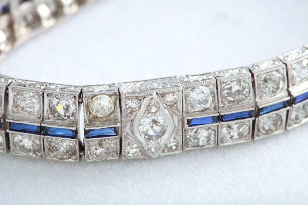 Beautiful Art Deco Sapphire and Diamond Line Bracelet 1
