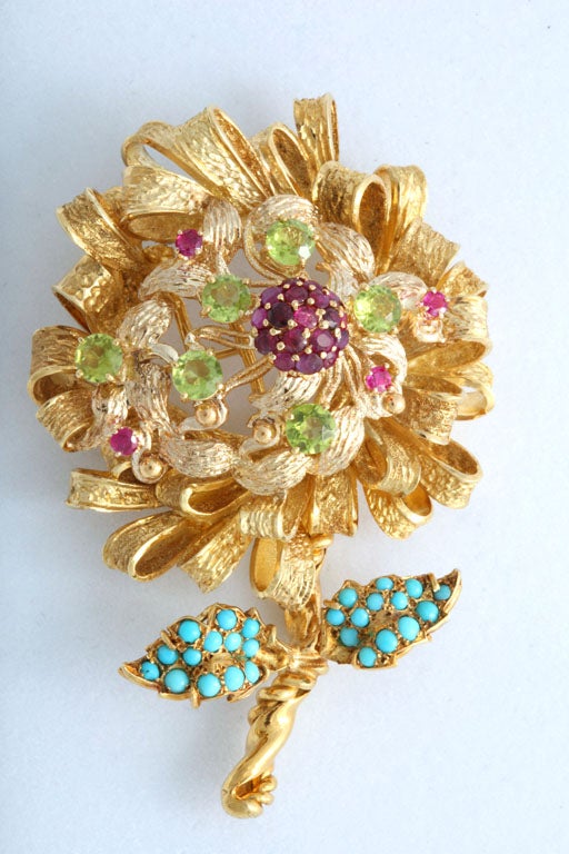 Large Jeweled 1970's Flower Brooch