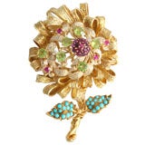 Large Jeweled 1970's Flower Brooch