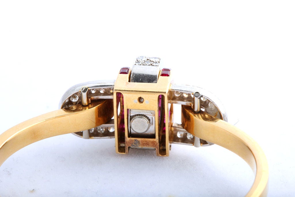 Art Deco Ruby and Gold Bracelet Watch For Sale 5
