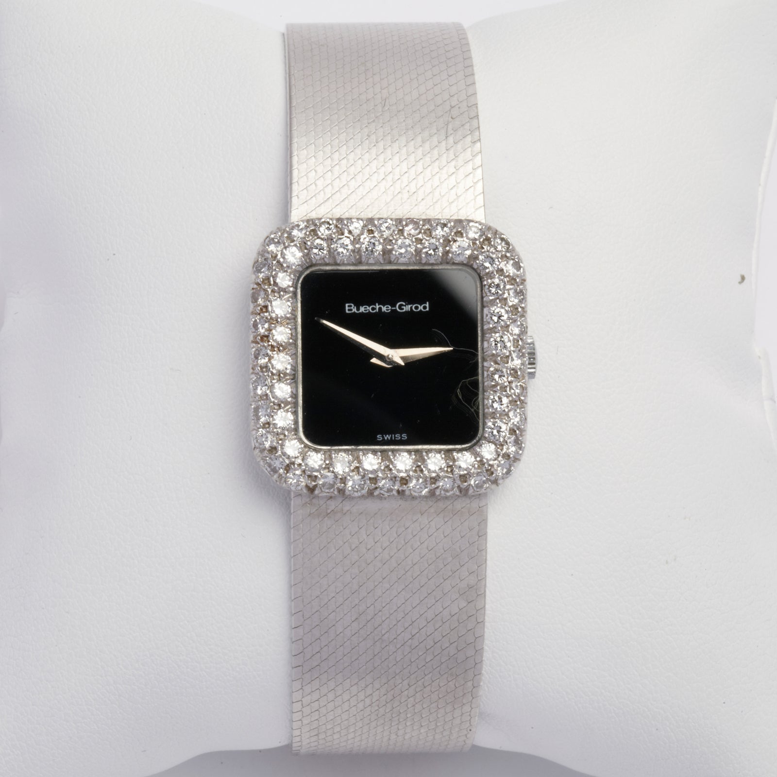 Bueche-Girod White Gold and Diamonds Watch with onyx dial, circa 1960