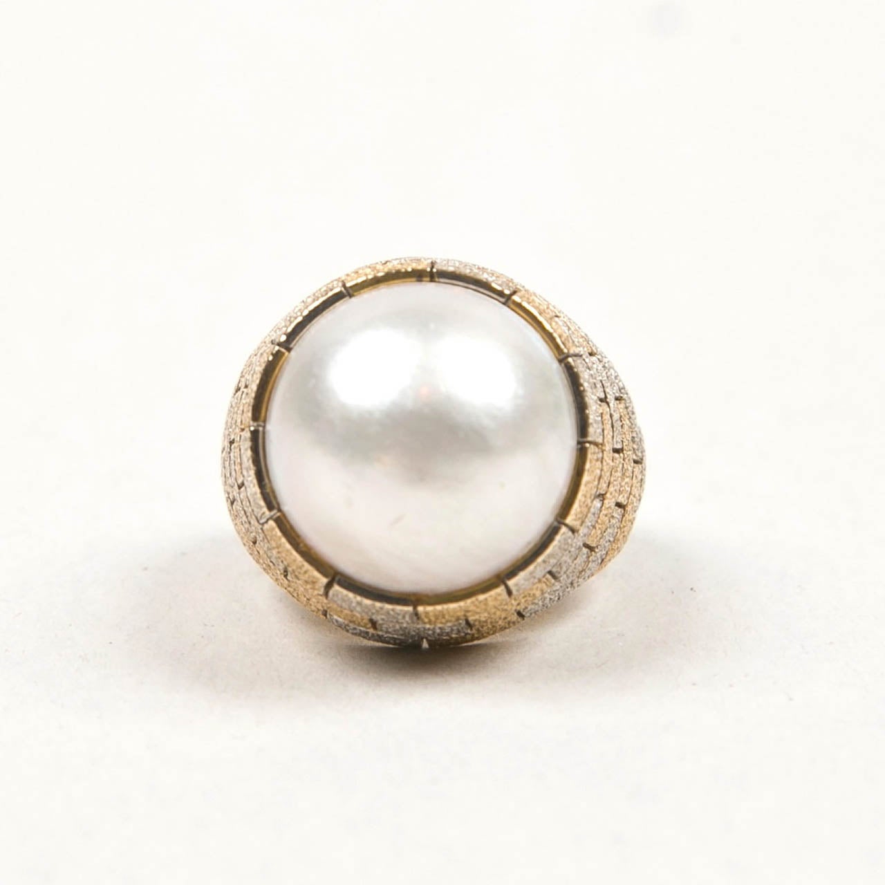 1960's Dome Pearl Two Color Gold Ring   For Sale 1