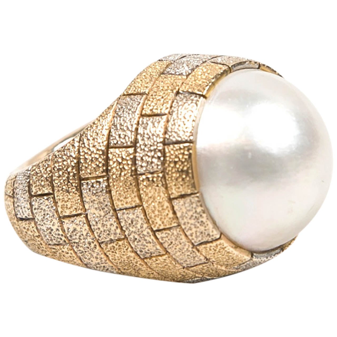 1960's Dome Pearl Two Color Gold Ring   For Sale