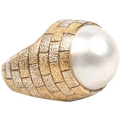 1960's Dome Pearl Two Color Gold Ring  