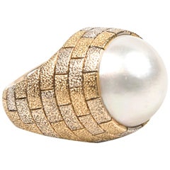1960's Dome Pearl Two Color Gold Ring 10