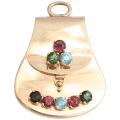 Vintage 1940's Gold And Colored Stones Pocketbook Charm