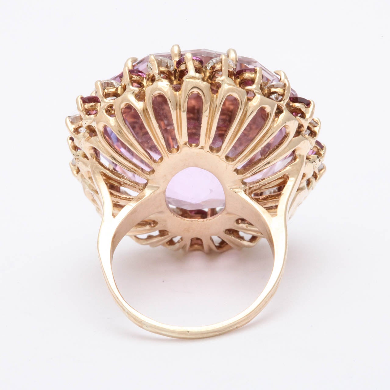 1980s Pink Kunzite Diamond Gold Cocktail Ring 1