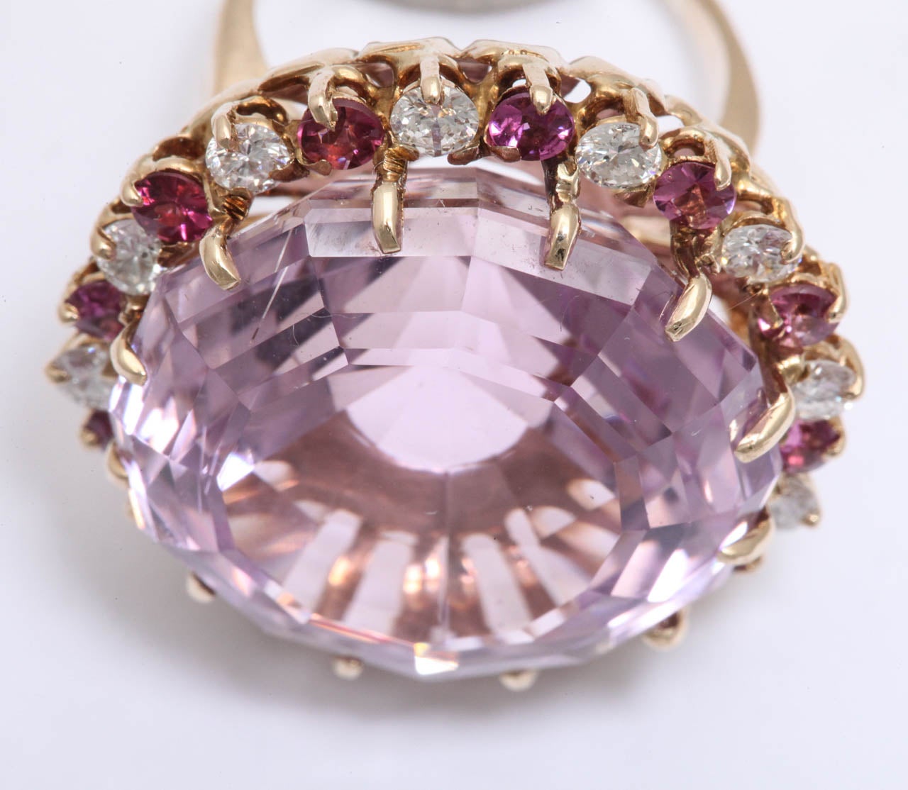 1980s Pink Kunzite Diamond Gold Cocktail Ring 2