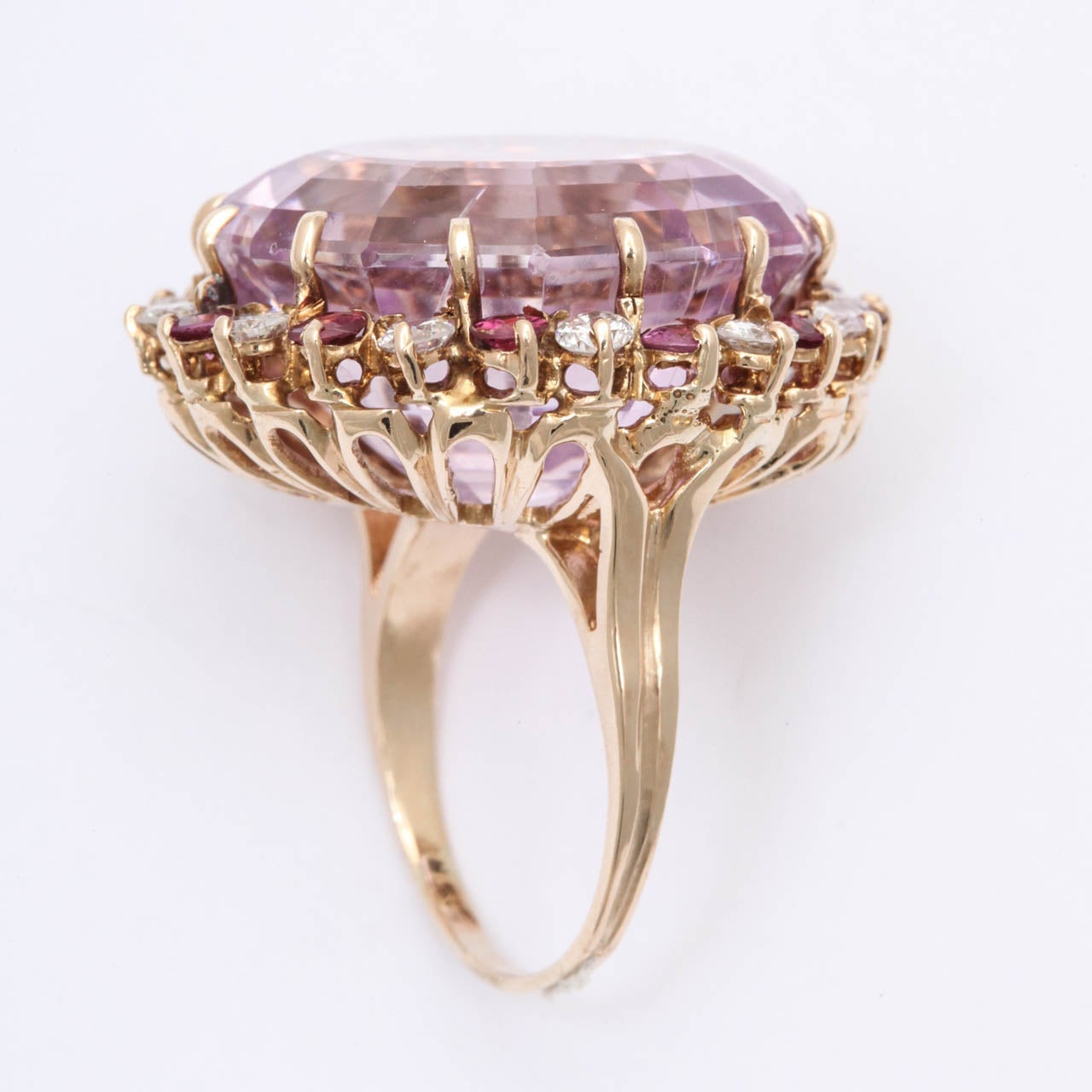 1980s Pink Kunzite Diamond Gold Cocktail Ring 3