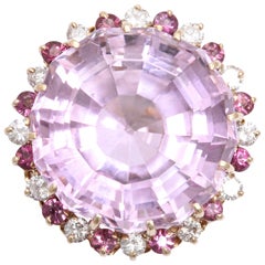1980s Pink Kunzite Diamond Gold Cocktail Ring