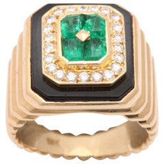 1980's Emerald, Onyx &Diamond Gentlemen"s Ring