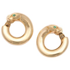 Retro 1990s CARTIER Emerald Gold Panther Earclips