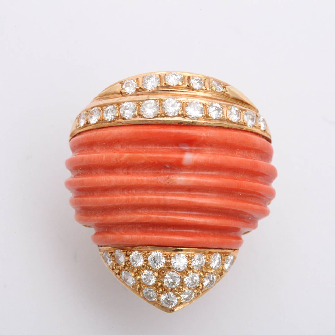Women's 1960s Coral Onyx Diamond Gold Earclips