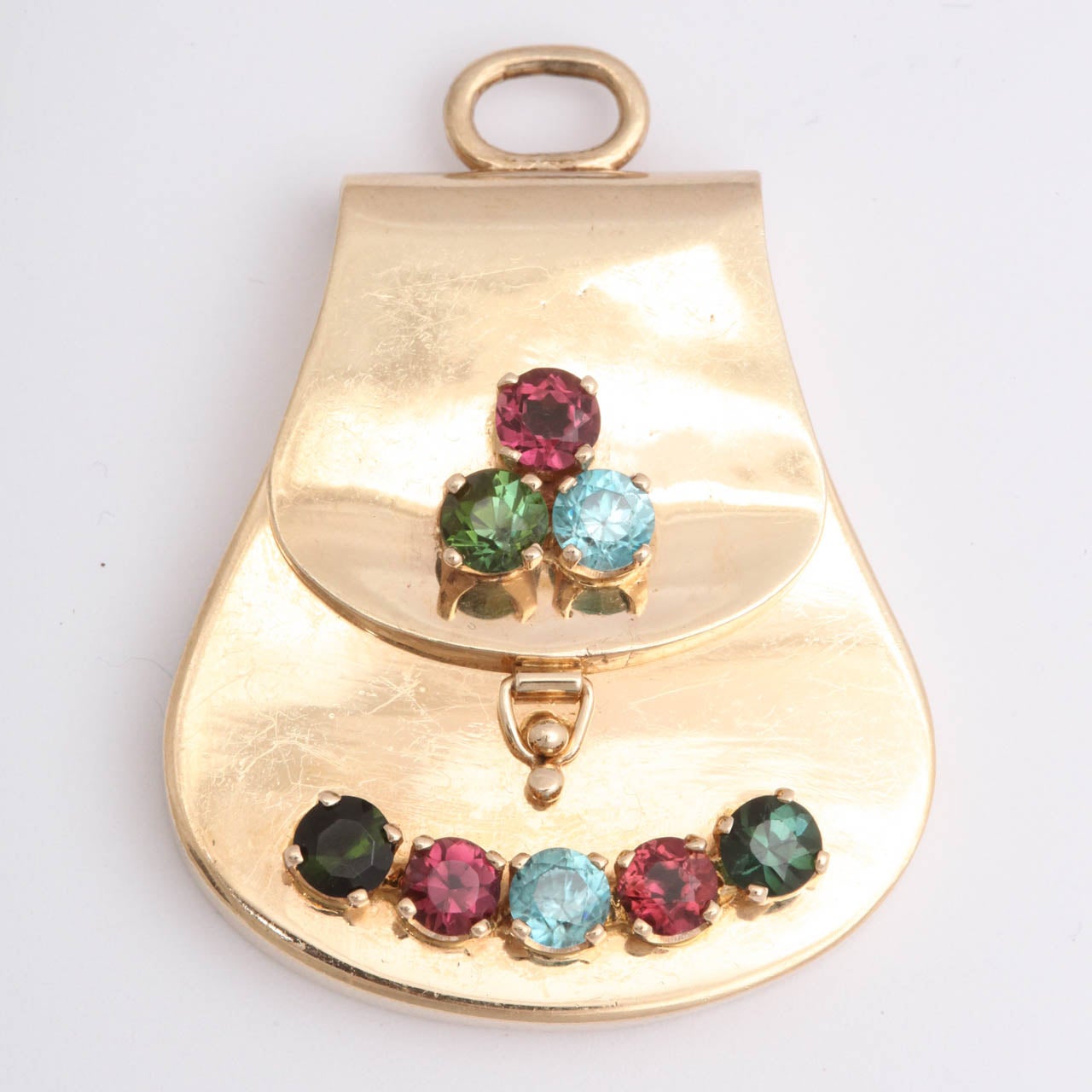 1940's Gold And Colored Stones Pocketbook Charm at 1stDibs