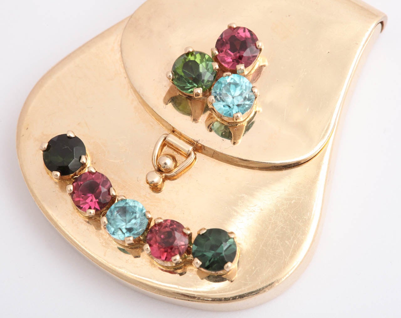 1940's Gold And Colored Stones Pocketbook Charm at 1stDibs