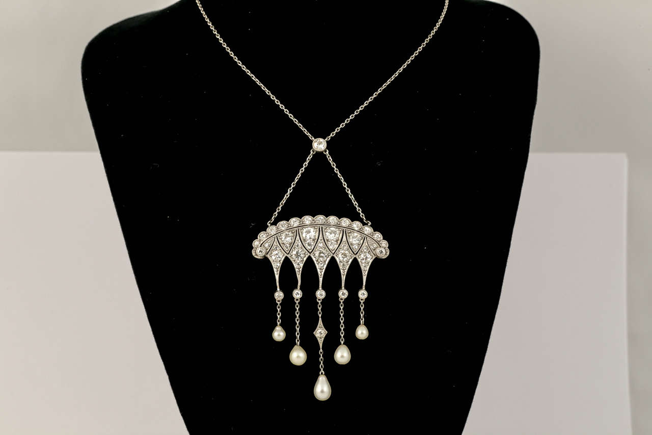 Women's Pearl Diamond Pendant For Sale