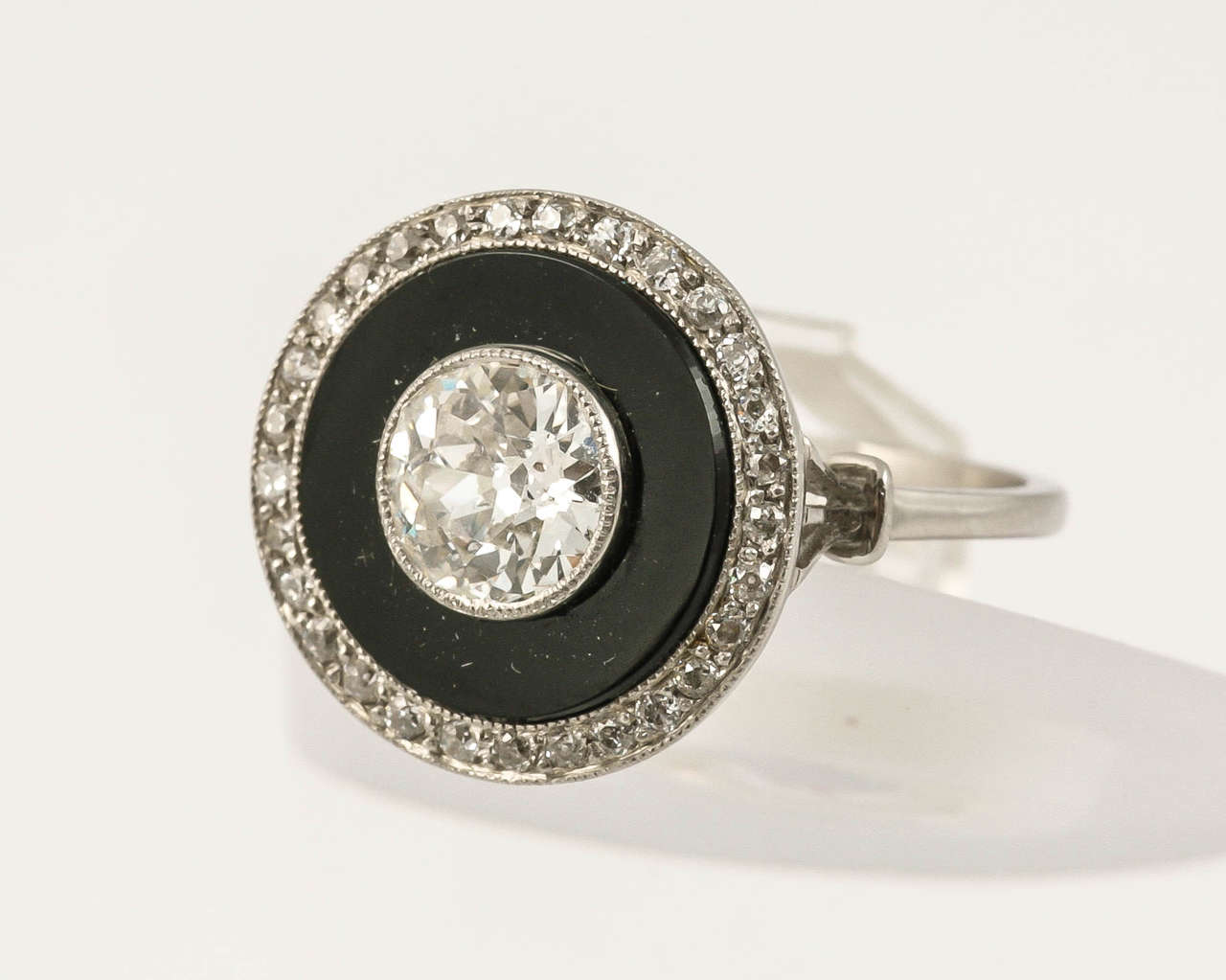 Art Deco Onyx Diamond Platinum Ring For Sale at 1stDibs