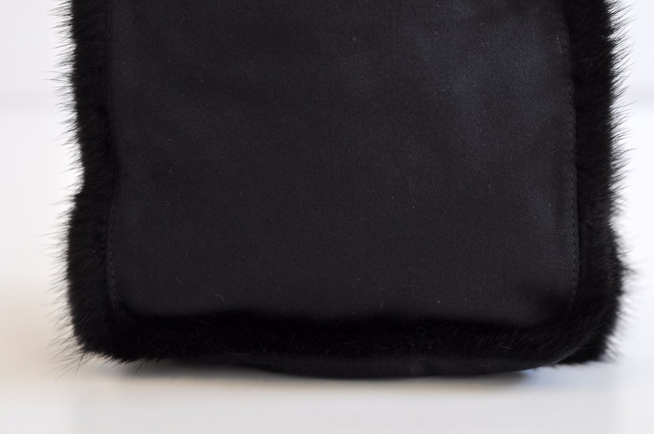 Black 1990s Prada Evening Bag with Mink Trim For Sale