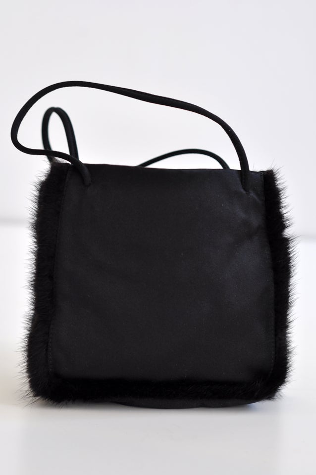 Women's 1990s Prada Evening Bag with Mink Trim For Sale