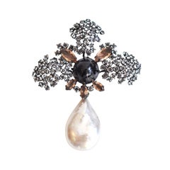 Crystal Brooch with Pearl Drop by Schreiner