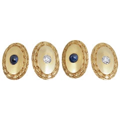 Vintage Shreve & Co. Sapphire Diamond Gold Cufflinks c1920