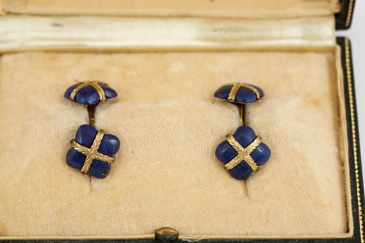 Lacloche Freres Unusual Lapis Lazuli Gold Cufflinks c1900 In Excellent Condition In London, GB