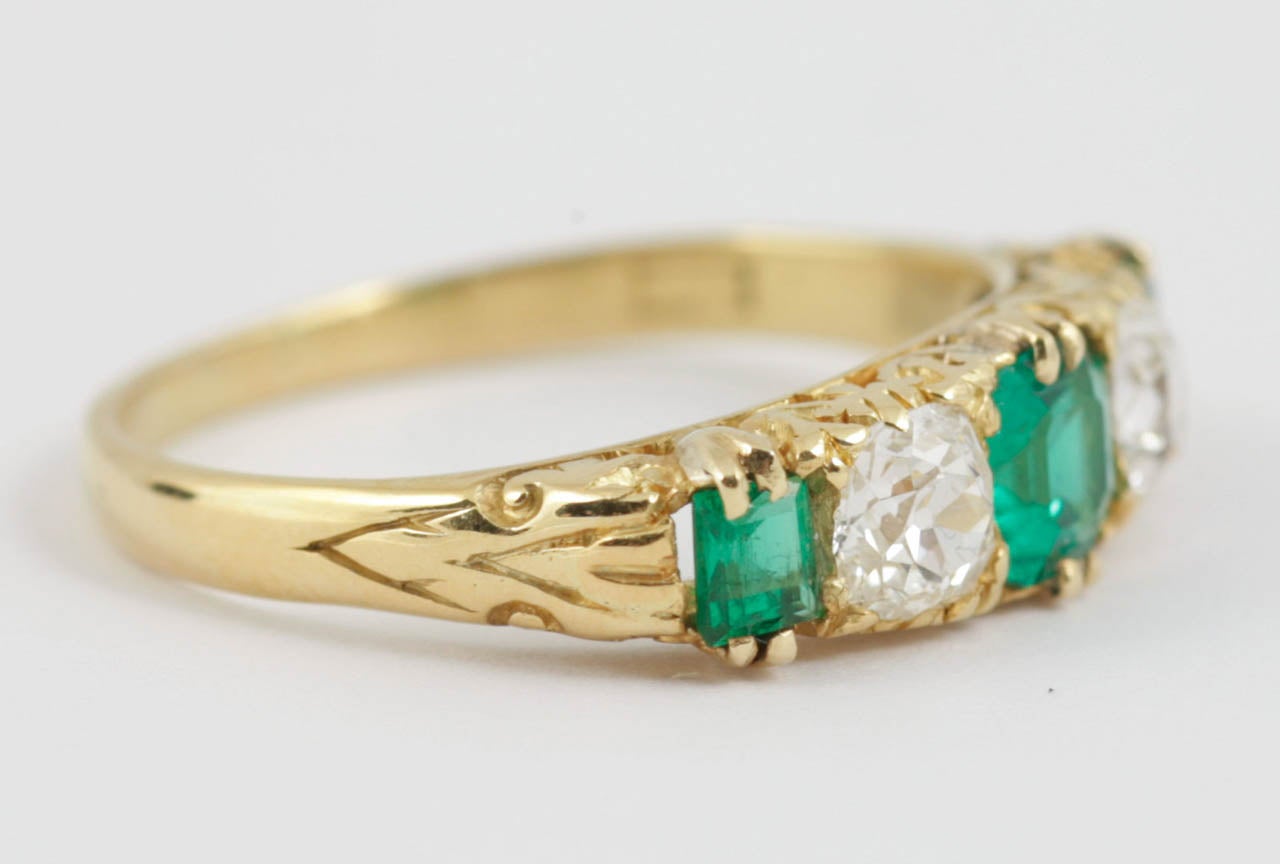Emerald Diamond Half Hoop Ring c1880