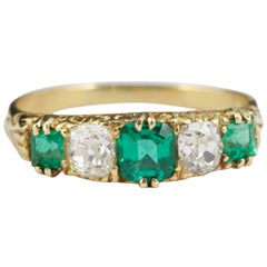 Emerald Diamond Half Hoop Ring c1880 