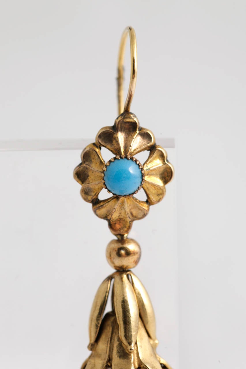 Georgian Turquoise Gold Regency Drop Earrings In Excellent Condition For Sale In London, GB