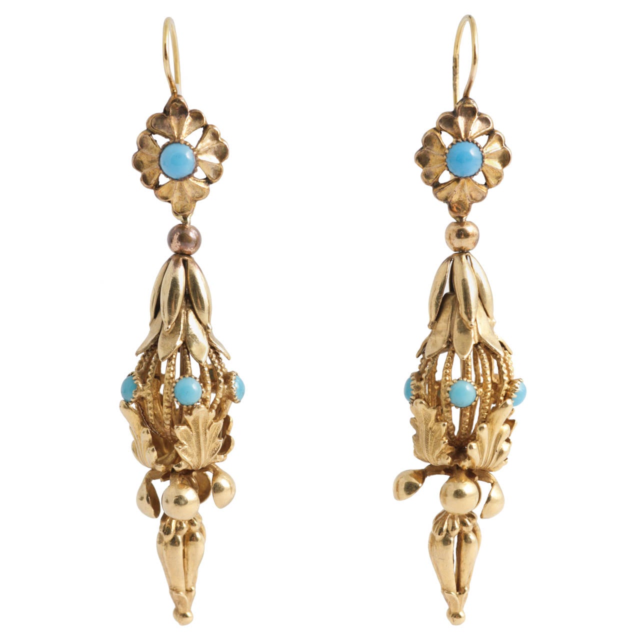 Georgian Turquoise Gold Regency Drop Earrings For Sale