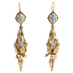 Georgian Turquoise Gold Regency Drop Earrings