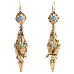 Georgian Turquoise Gold Regency Drop Earrings 11