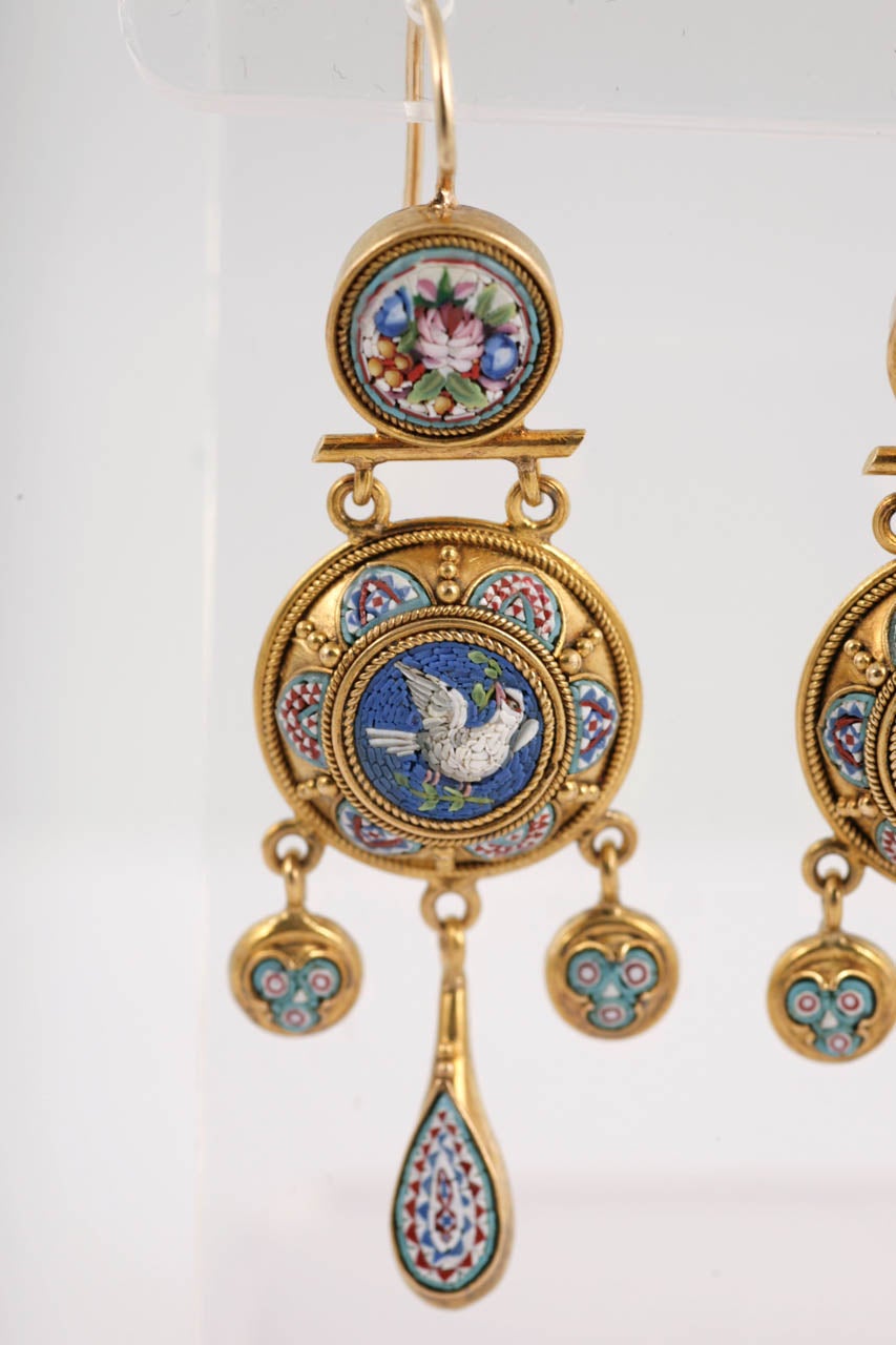 Victorian Micro Mosaic Earrings For Sale