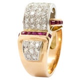 French 40's 18K  Diamond and Ruby Ring